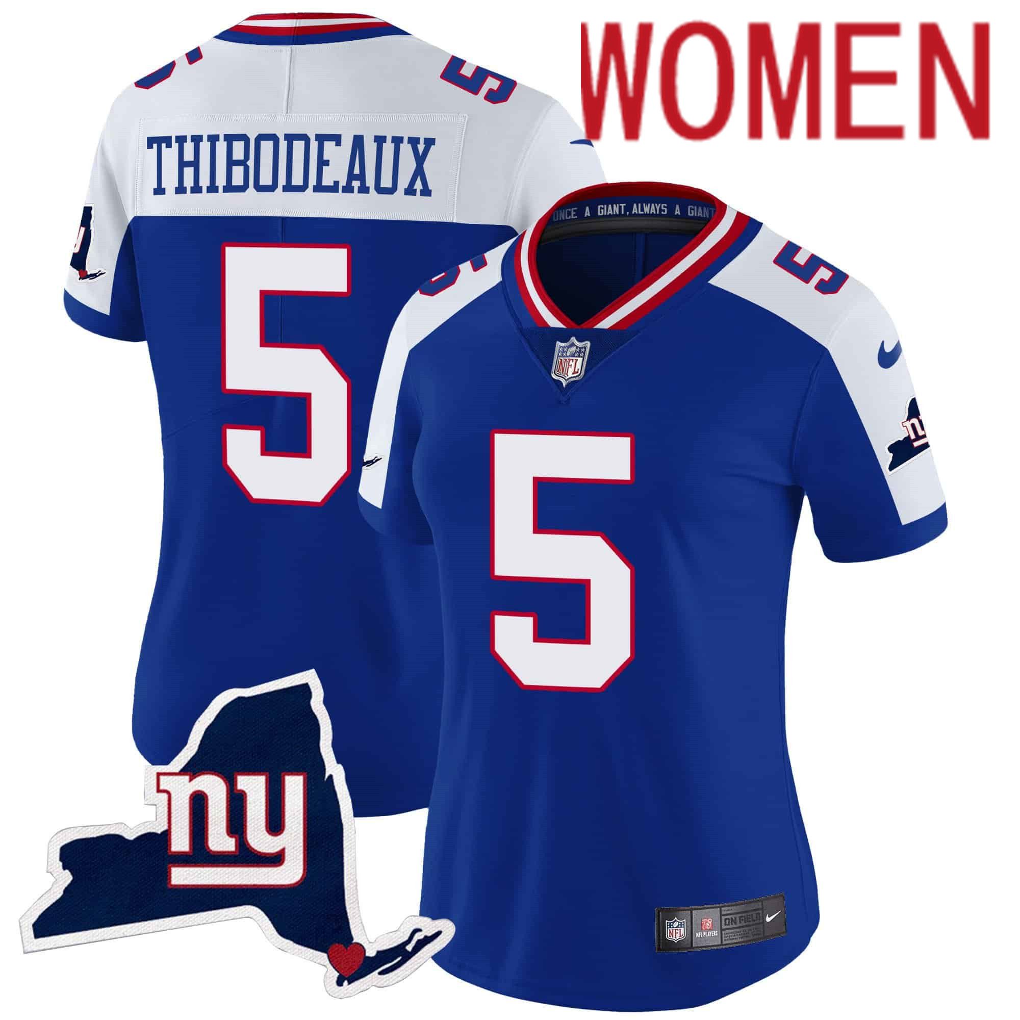 Women New York Giants #5 Thibodeaux Blue 2024 Nike Map Patch Limited NFL Jersey->women nfl jersey->Women Jersey